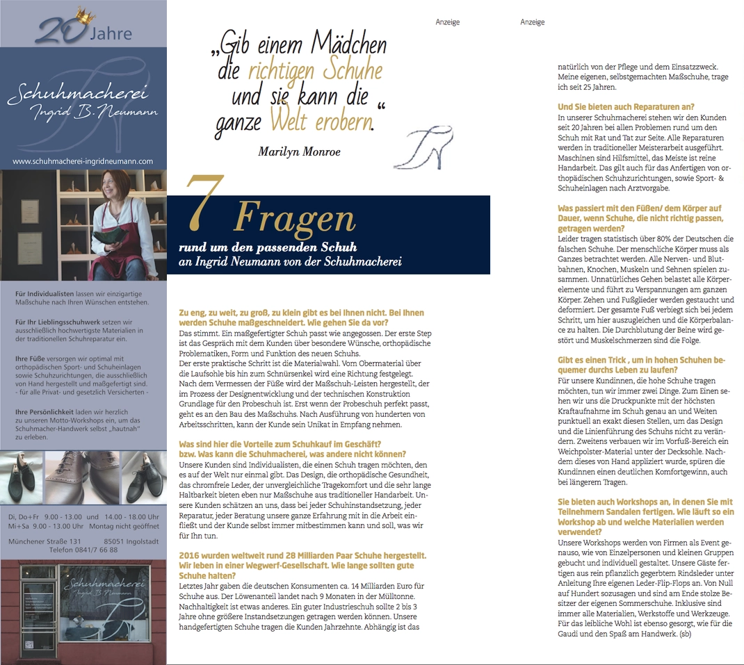 Kleines Interview in der Schuhmacherei Ingrid B. Neumann im März 2018