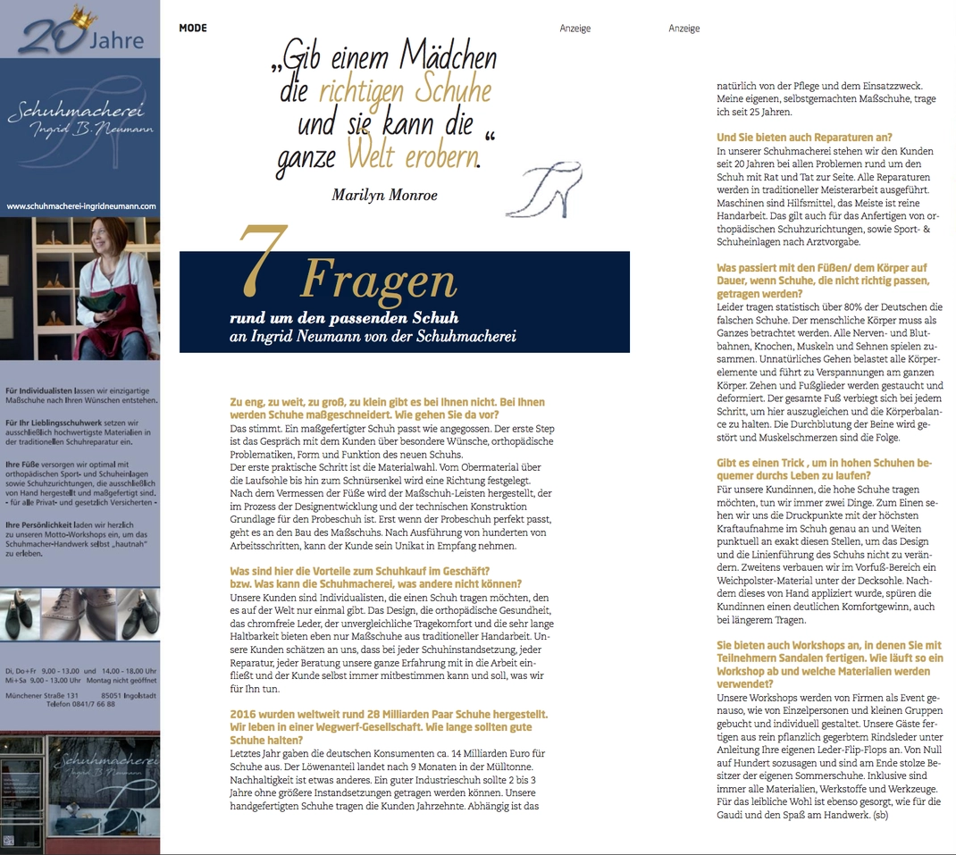 Kleines Interview in der Schuhmacherei Ingrid B. Neumann im März 2018
